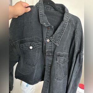 Washed Black Cropped Denim Jacket